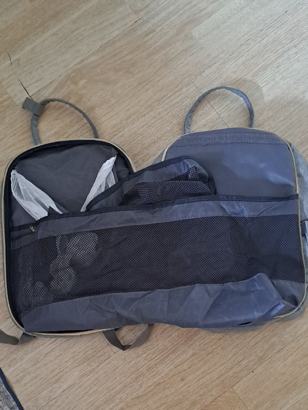SUNSHINE Gray Baby Backpack with Tan Accents - Picture 3 of 13